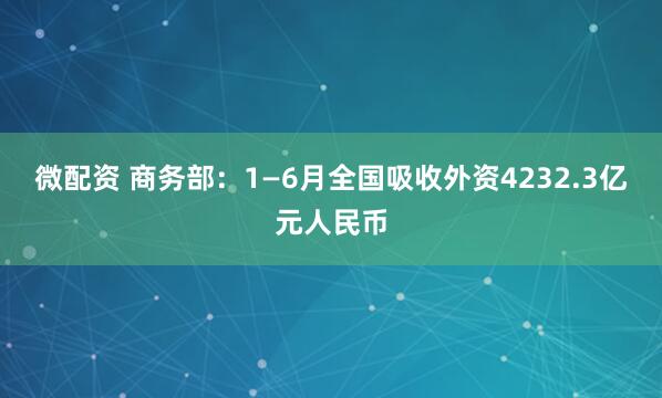 微配资 商务部：1—6月全国吸收外资4232.3亿元人民币