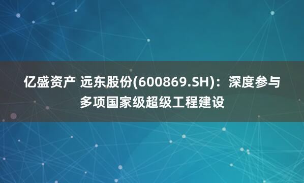 亿盛资产 远东股份(600869.SH)：深度参与多项国家级超级工程建设